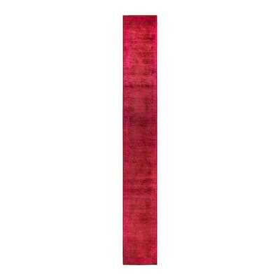 Overton Hand Knotted Wool Vintage Inspired Modern Contemporary Overdyed Pink Runner Rug - 3' 2" x 22' 7"