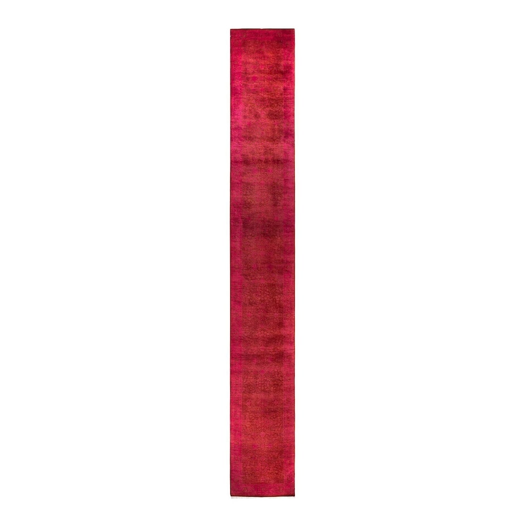 Overton Hand Knotted Wool Vintage Inspired Modern Contemporary Overdyed Pink Runner Rug - 3' 2" x 22' 7"