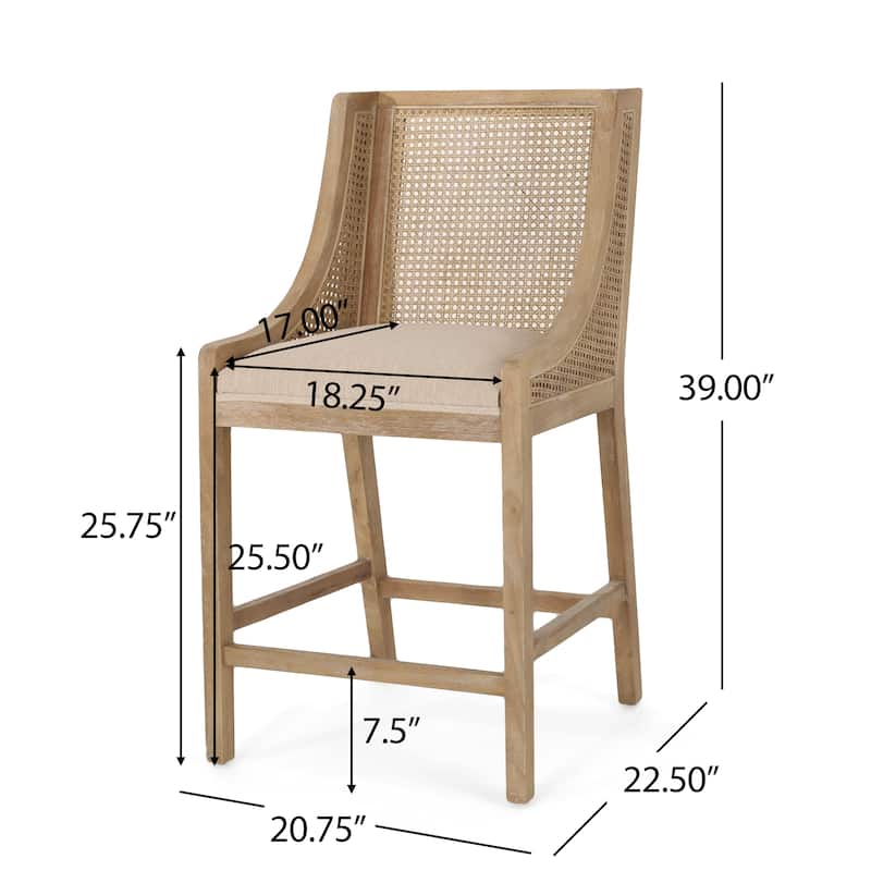Christopher Knight Home Cataldo Fabric Upholstered Wood and Cane 25.5-Inch Counter Stools (Set of 2)