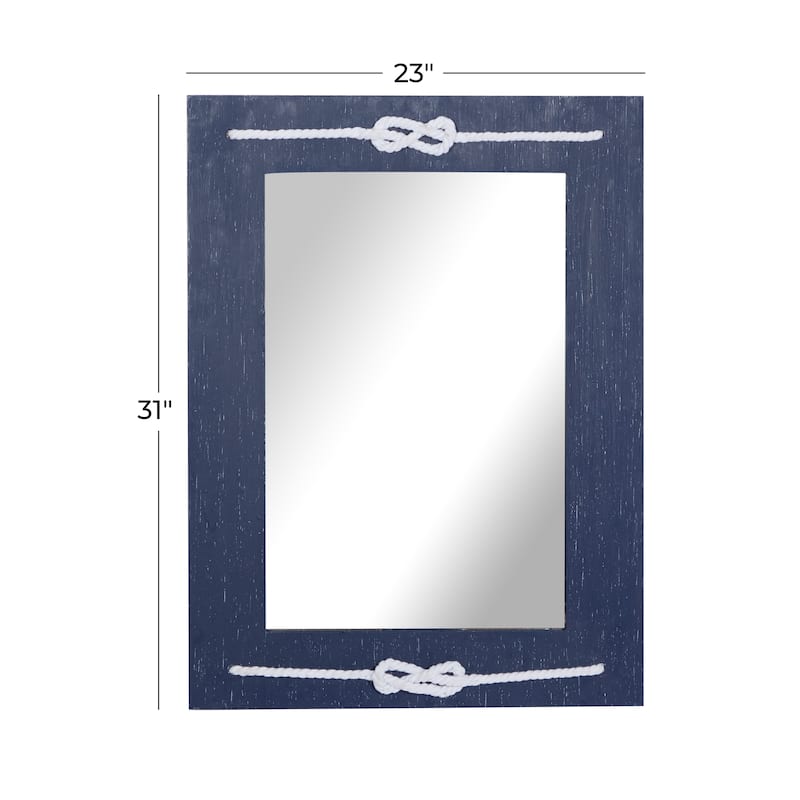 Wood Wall Mirror with Knotted Rope - Blue - Roche River Decor - 2"W x 23"L x 31"H