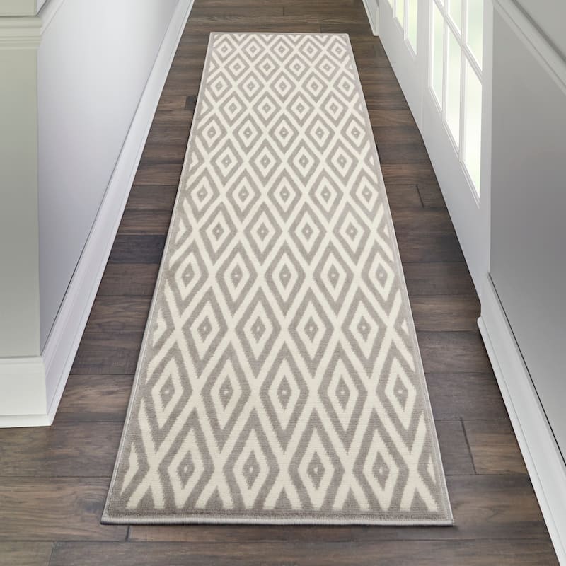 Nourison Grafix Modern Geometric Area Rug - 2' 3" x 7' 6" - White/Grey - Runner/Rectangle