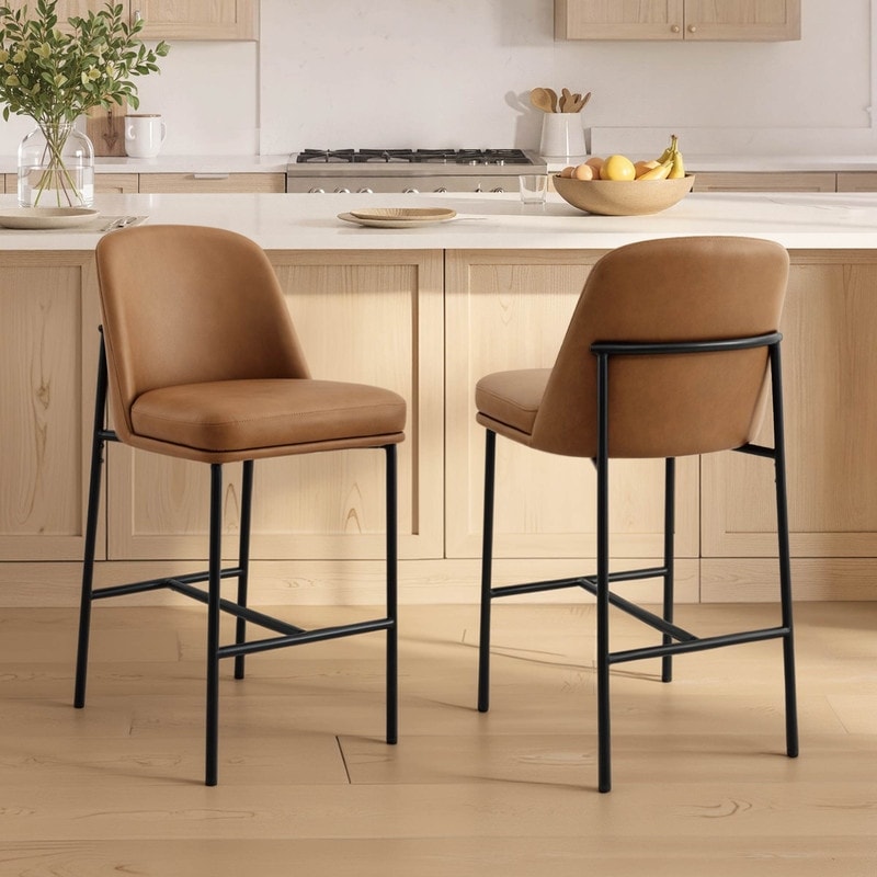 Spruce & Spring Modern Upholstered Counter Height Bar Stools with Backrest & Footrest for Kitchen Island