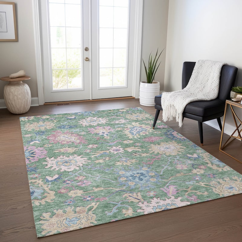 Machine Washable Indoor/ Outdoor Causal Traditional Chantille Rug - Sage - 10' x 14'