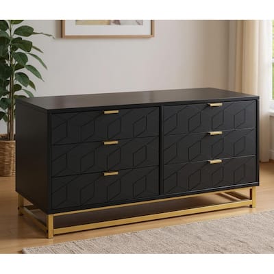 6 Drawer Dresser, with Gold Handles, for TV Stand & Closet