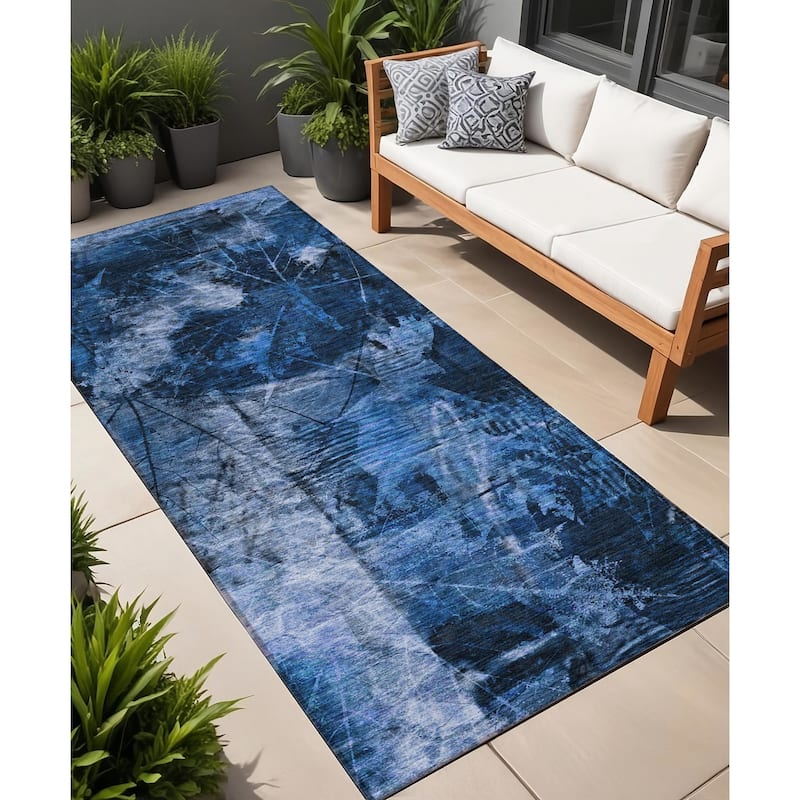 Rax Garden-Inspired Weather Resistant Versatile Elegance Outdoor Rug - 8' Runner - Blue