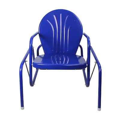 Outdoor Retro Metal Tulip Glider Patio Chair Blue
