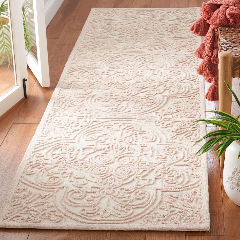 Martha Stewart by SAFAVIEH Handmade Leopolda Wool Rug - 2'3" x 8' Runner - Ivory/Pink - Runner