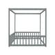 preview thumbnail 4 of 25, Minimalistic Style Full Size Wooden Canopy Frame Floor Bed with Fence and Guardrails, Grey
