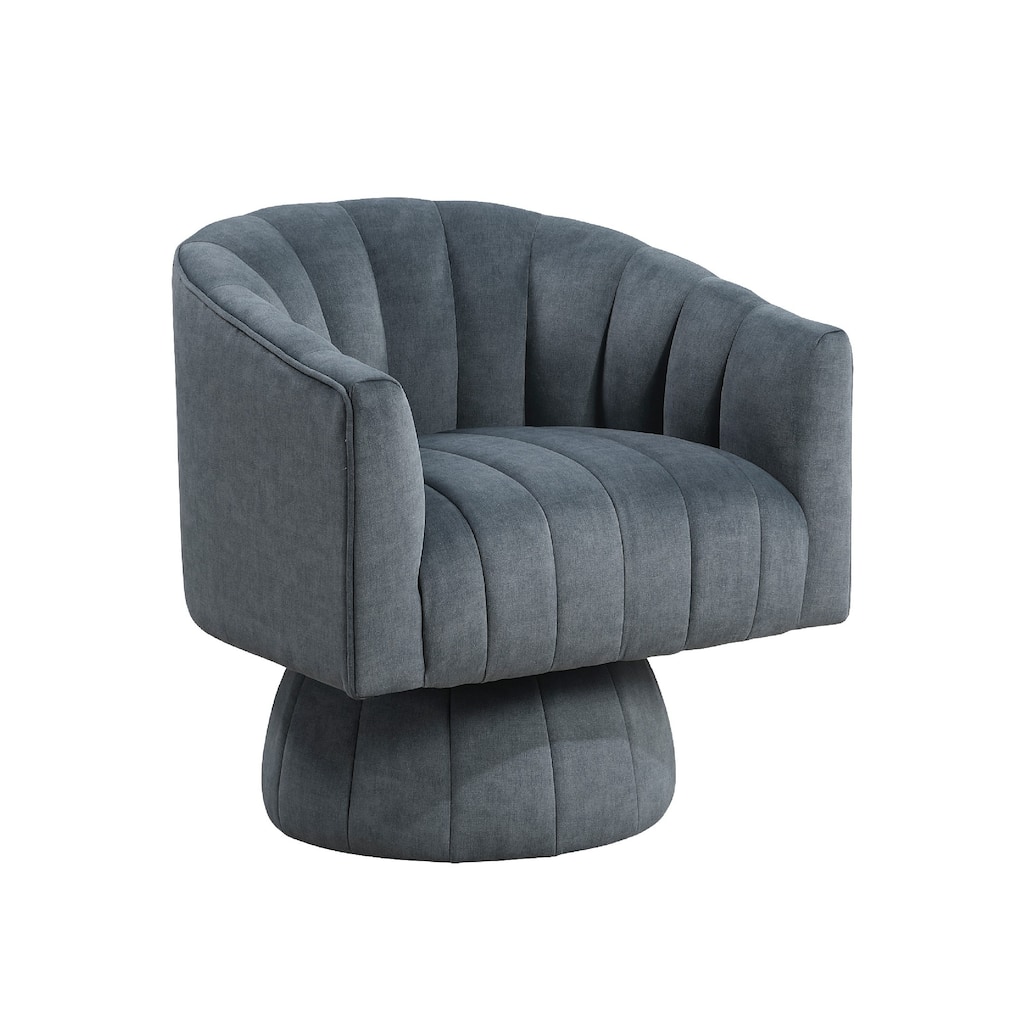 Rex Swivel Accent Chair, Barrel Channel Stitched Velvet, Dark Gray