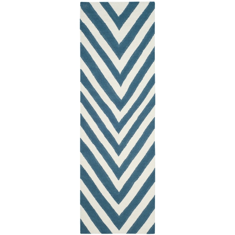 SAFAVIEH Hand-woven Moroccan Reversible Richelle Dhurrie Chevron Reversible Dhurrie Blue