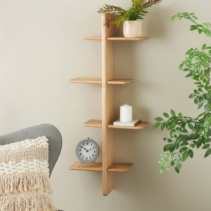 Wood Handmade 8 Shelf Wall Shelf - Light Brown or Black - Roche River Decor