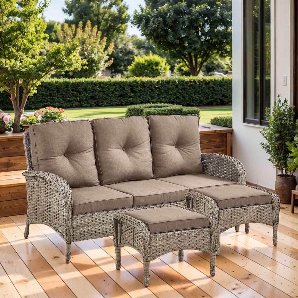 Gymojoy 3-Piece Outdoor Wicker Patio Furniture with 3 Seat Sofa, Rattan Coversation Set with Water Resistant Cushions