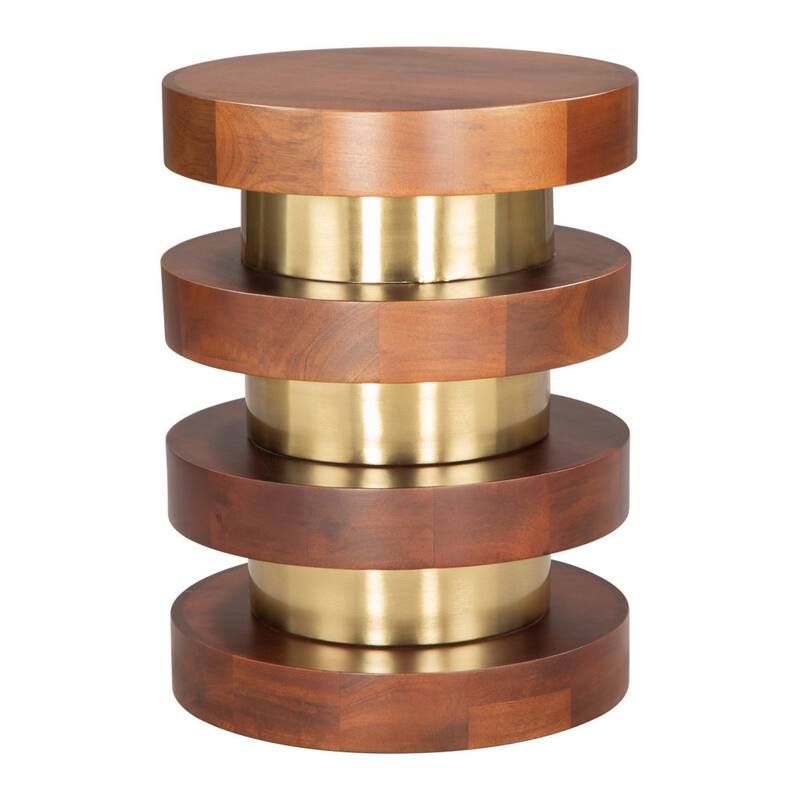 HomeRoots 20" Brown and Gold Solid Wood and Iron Round Pedestal End Table - 15' X '20.1' X '15