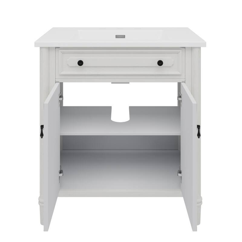 31" Bathroom Vanity with Sink, Rustic Bathroom Cabinet with Soft Close Doors and Adjustable Shelf, Curved Profile Design