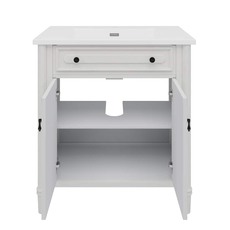 31 Inch Vintage Bathroom Vanity with Sink Soft Close Doors Adjustable Shelf Rubber Wood Legs, Curved Profile Design