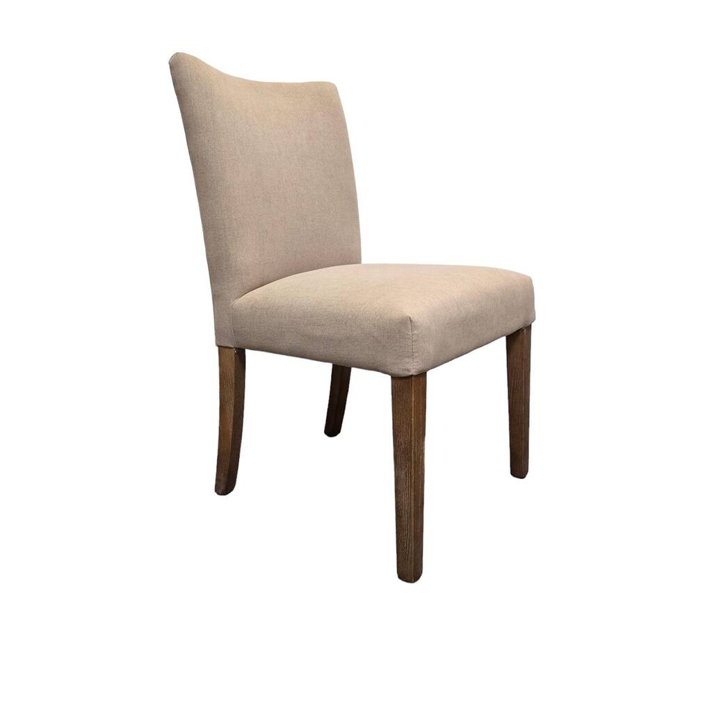 Zeus Dining Side Chair Set of 2, Beige Fabric, Brown Tapered Legs