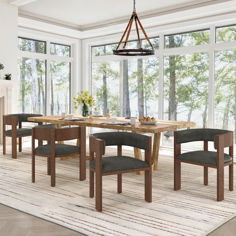 Upholstered Dining Chair Wooden Dining Chairs Set of 4 Modern Dining Room Chair for Kitchen Dining Room - Black/Faux Leather