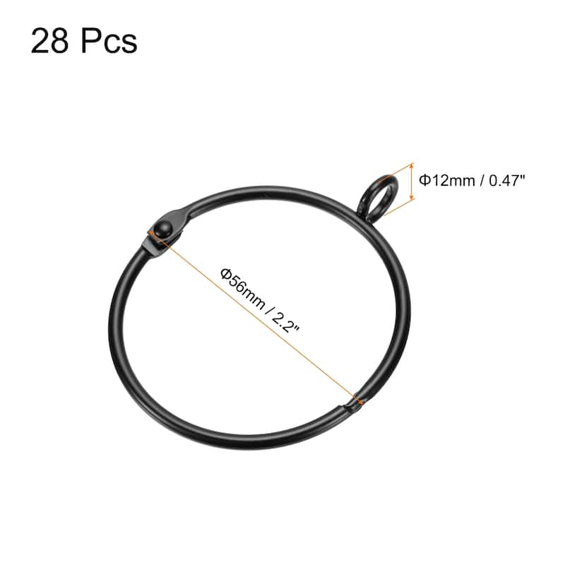 28 PCS Openable Curtain Rings Metal Eyelet Hangers Ring Interior Diameter for Drapery Curtain Rods - Black - 2 Inch
