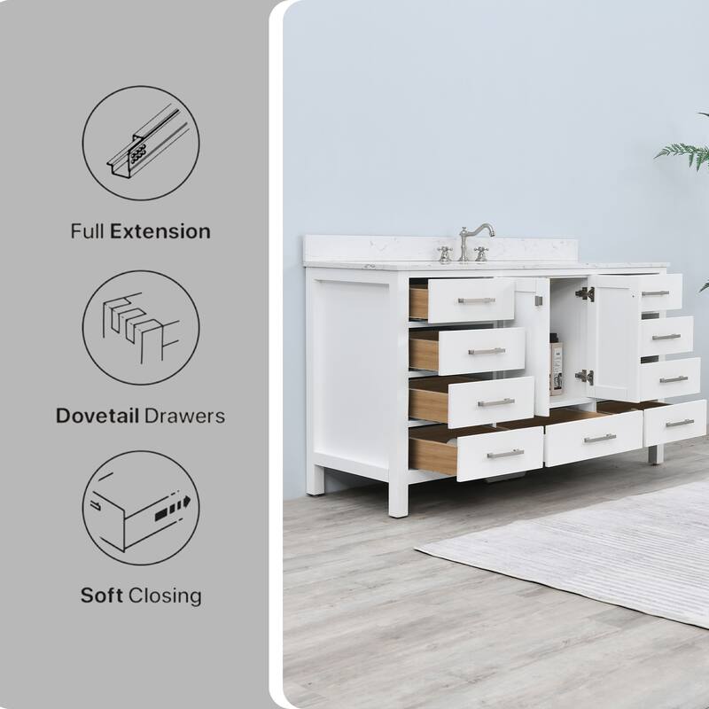 OpalithD 60 in. Bathroom Vanity with Single Sink, Wood Bath Cabinet with Top