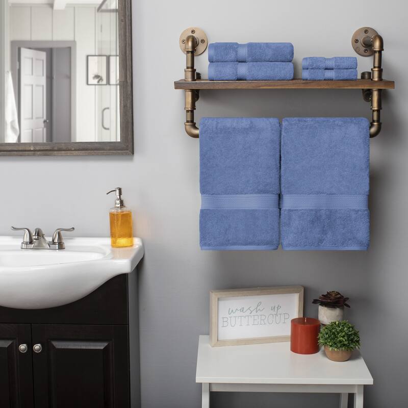 Superior Egyptian Cotton Heavyweight Solid Plush Towel Set - 6-Piece Set - Denim Blue