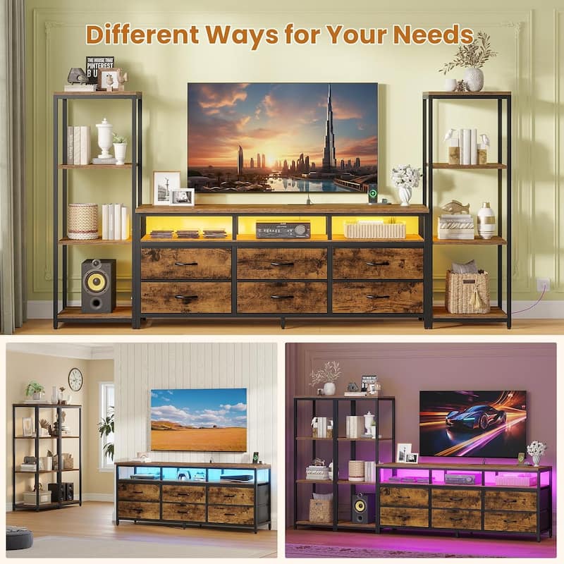 TV Stand Dresser with Bookcase TV Console Table Entertainment Center LED