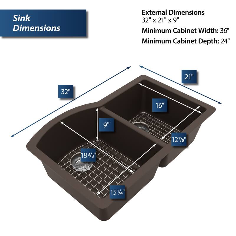 Karran Undermount Quartz 32 in. 60/40 Double Bowl Kitchen Sink Kit
