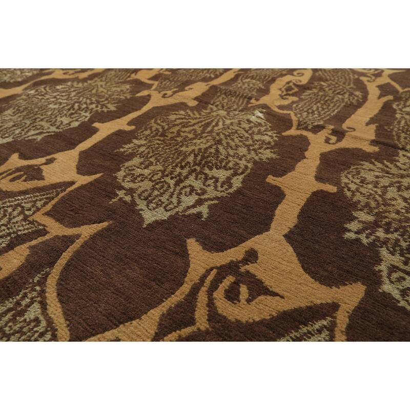 8x10 Tibetano Hand Knotted Wool & Silk Brown Transitional Tibetan Rug - 8' x 10'