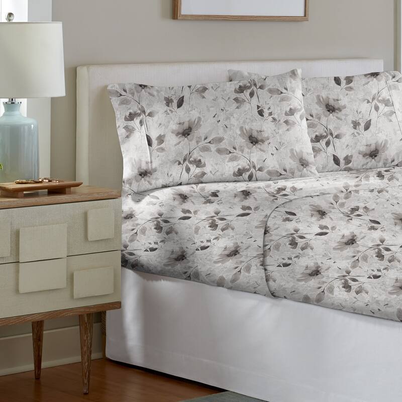 Pointehaven Crisp Percale Printed Long Staple Combed Cotton Sheet Set