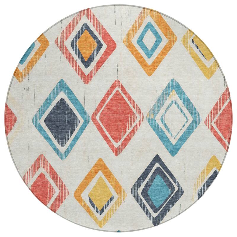 Machine Washable Indoor/Outdoor Diamond Contemporary Chantille Rug
