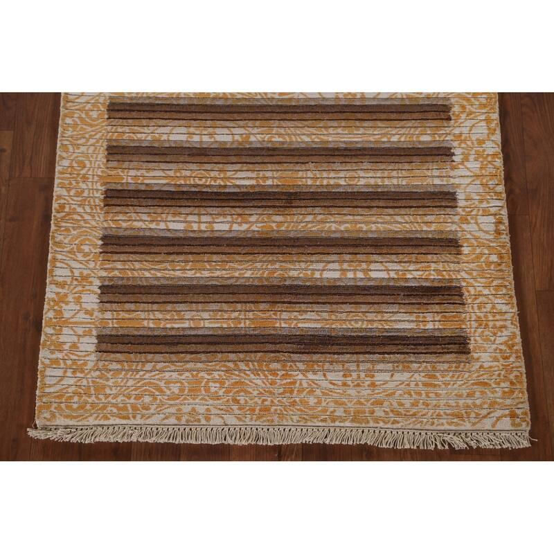 Striped Abstract Oriental Accent Rug Handmade Modern Wool Carpet - 2'9"x 4'11"