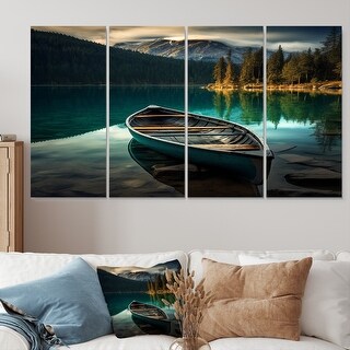 Designart - Canoe On Blue Forest Mountain Lake - Boat Canvas Wall Art ...