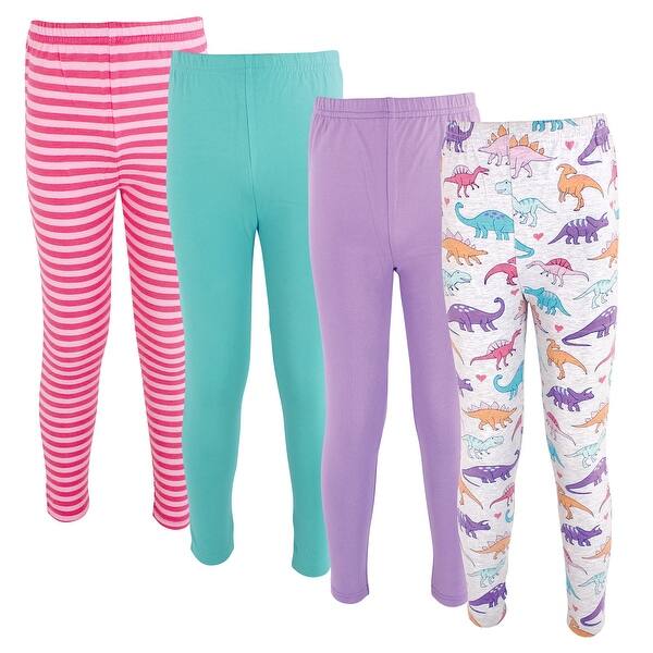 slide 1 of 1, Hudson Baby Toddler Girl Cotton Leggings 4pk, Girl Dinosaurs Girl Dinosaurs - 2T