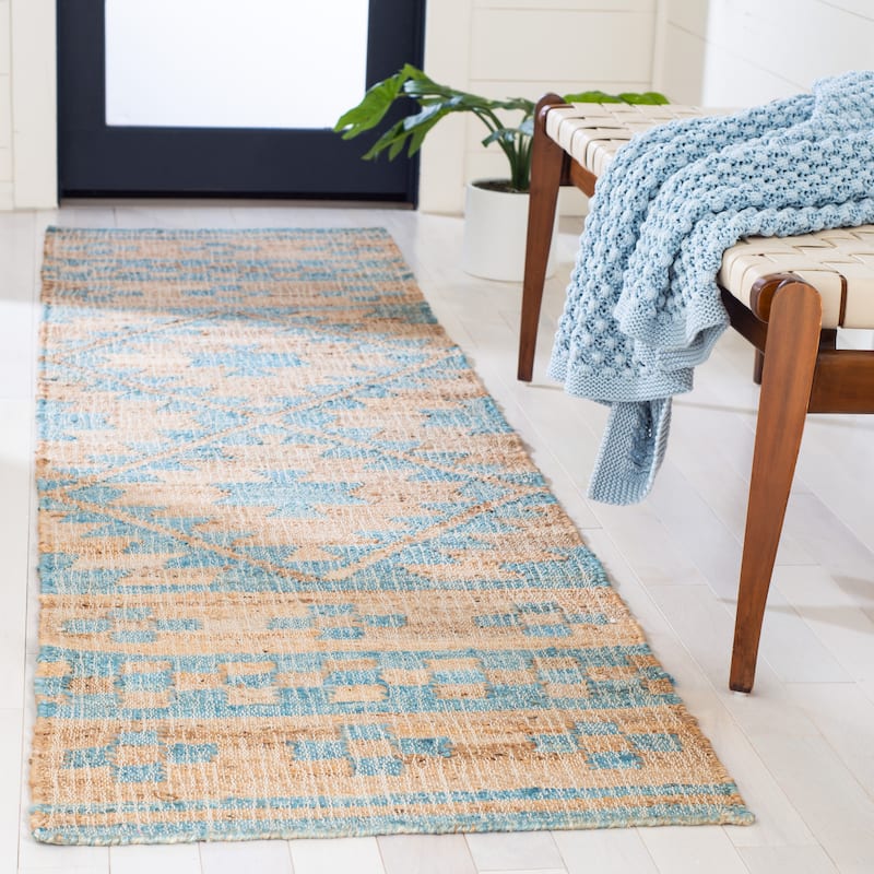 SAFAVIEH Flatweave Kilim Welmoet Jute Rug - 2'3" x 9' Runner - Blue/Natural