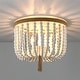 preview thumbnail 5 of 12, 3-Light Bohemia Antique White Wood Beaded Flush Mount Ceiling Light with Brown Rope Tassel - 12.6 in. W