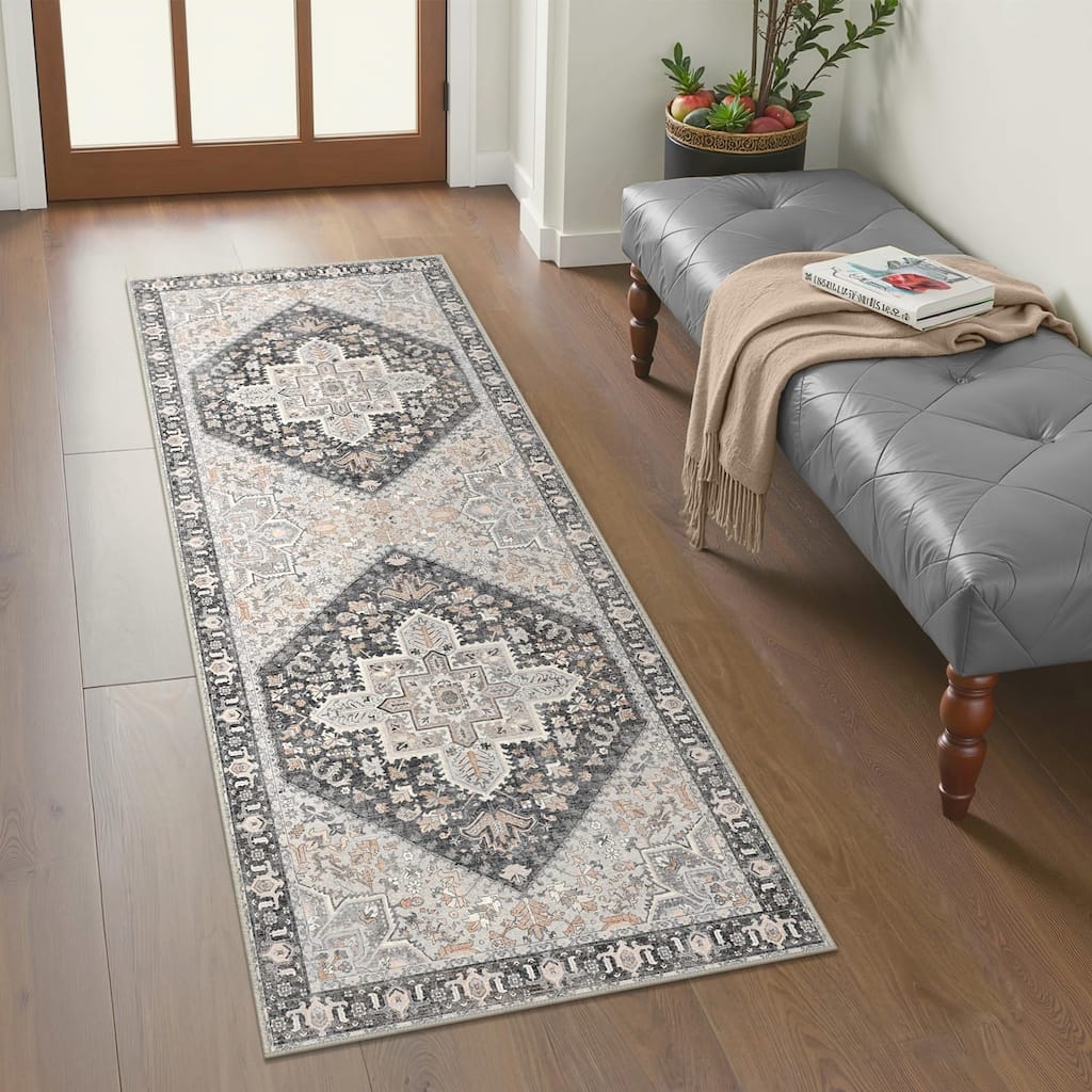 Mcow Vintage Boho Distressed Chenille Low-Pile Area Rug