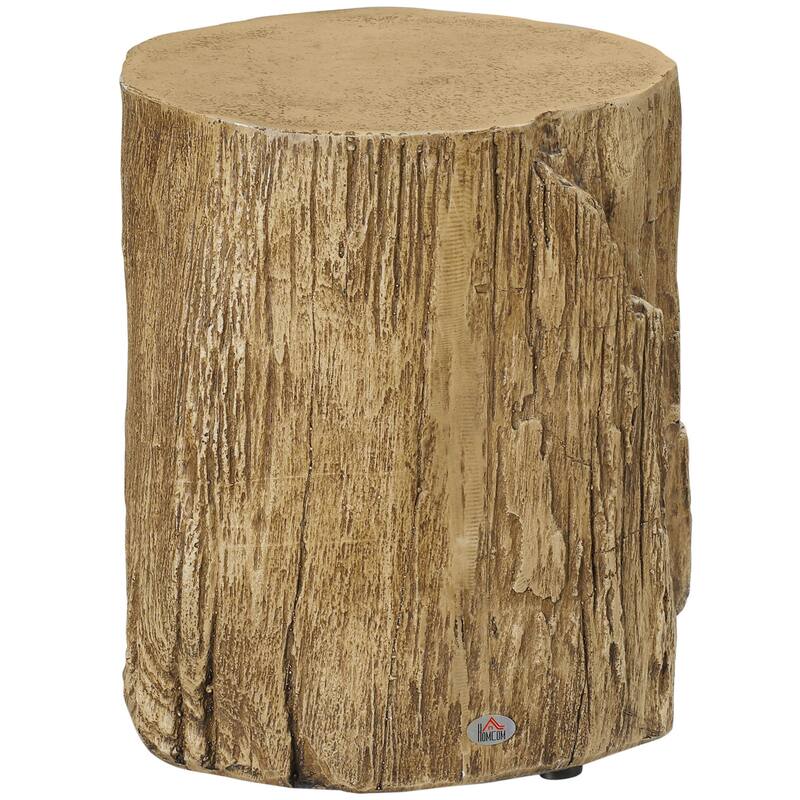 HOMCOM Decorative Side Table with Round Tabletop, Tree Stump Shape End Table with Wood Grain Finish, for Indoors and Outdoors