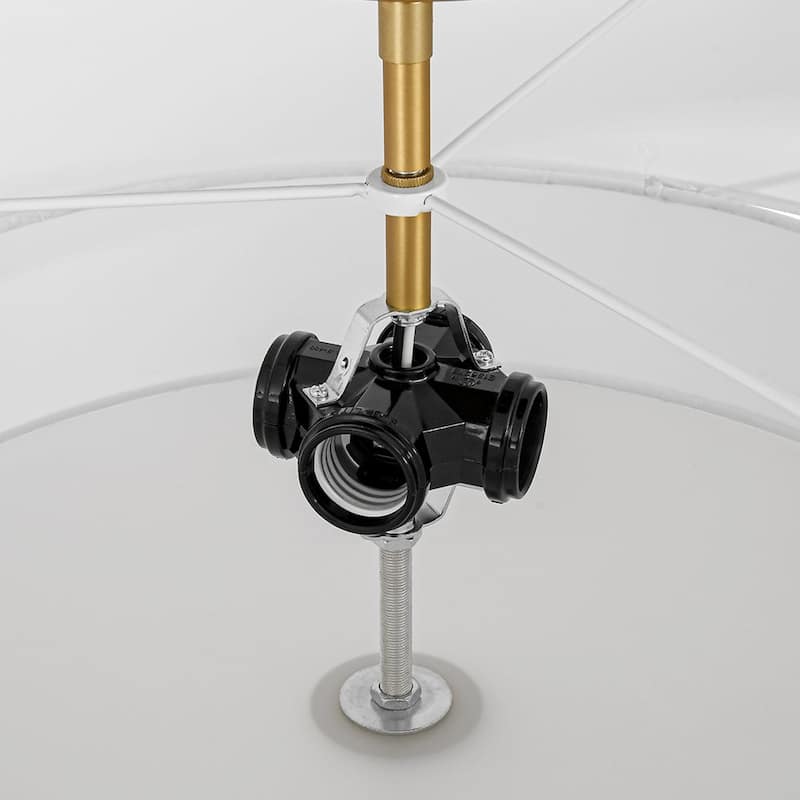 French Country Brass Round White Linen Drum Ceiling Light