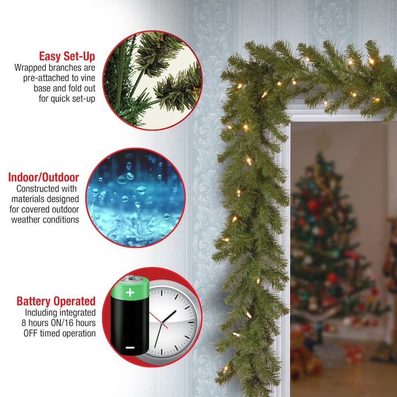 National Tree Company 9' x 10" North Valley Spruce Garland with 50 Dual LED Lights - 9 ft