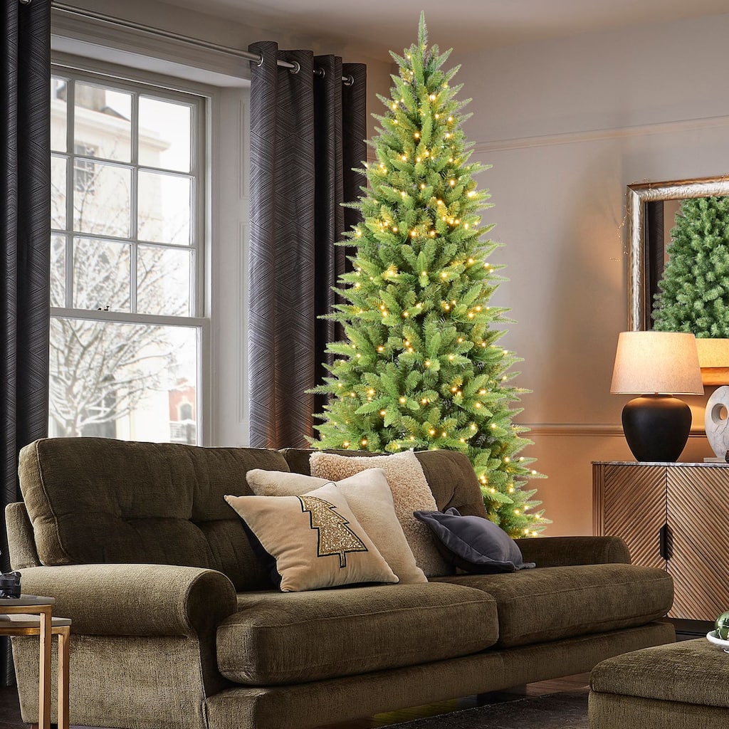 4FT Slim Christmas Tree with 150 Warm White LED Lights-424 PE+PVC Tips,Space-Saving Hinged Design, Easy Setup