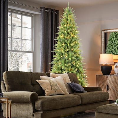 6FT Slim Christmas Tree with 300 Warm White LED Lights - 850 PE+PVC Tips, Space-Saving Hinged Design,Metal Stand