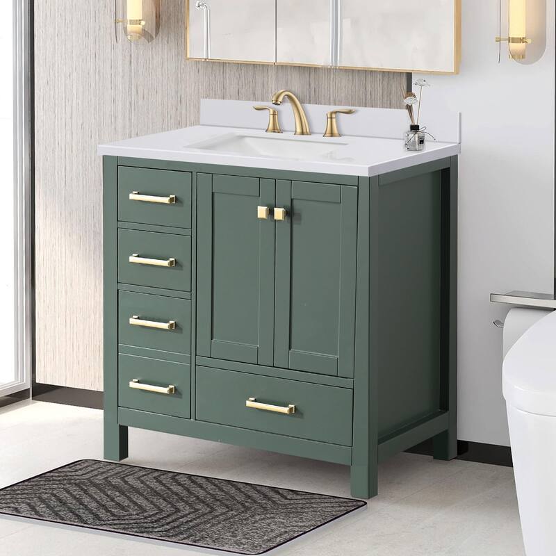 PROOX 36 inch Culture Marble Bath Solid White Vanity top with Rectangular Undermount Sink
