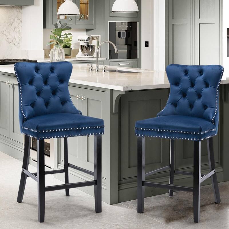 Wing Back Velvet Tufted Nailhead Barstools(Set of 6)