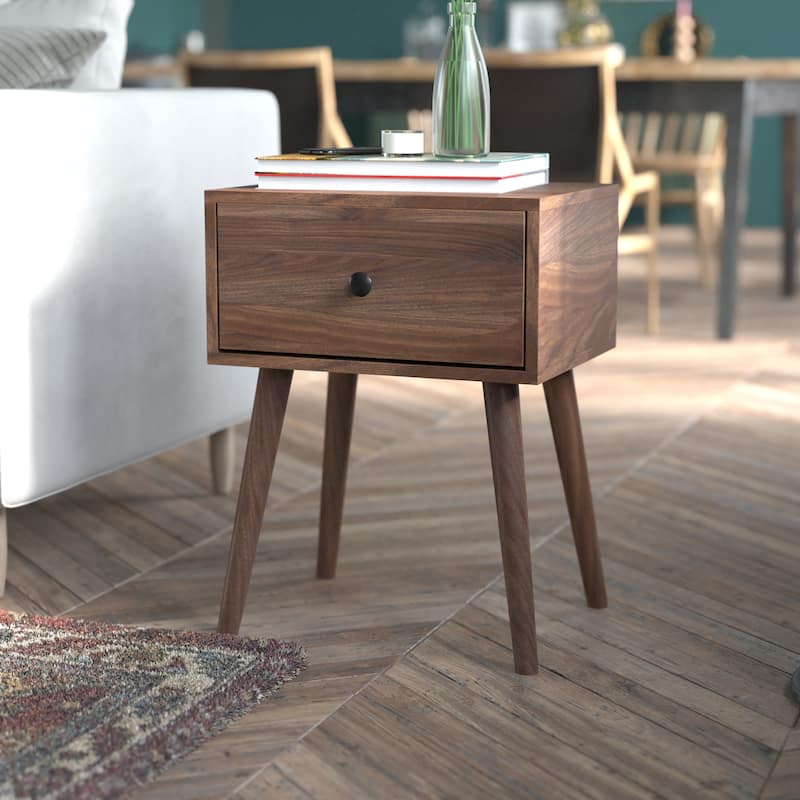 Mid-Century Modern Nightstand with Soft Close Storage Drawer