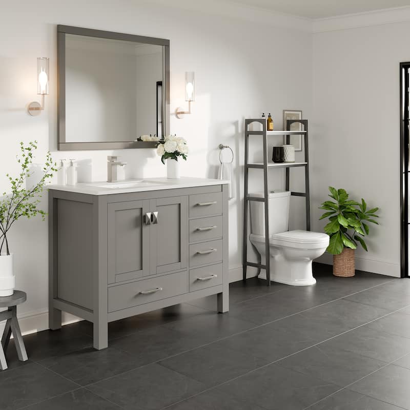 London 42 in. White SS Bath Vanity with Carrara Quartz Top & Undermount Sink