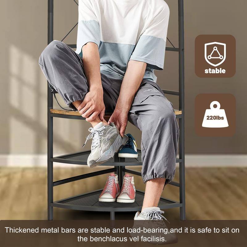 Entryway Corner Hall Tree with Shoe Rack, Coat Rack with 6 Double Hooks