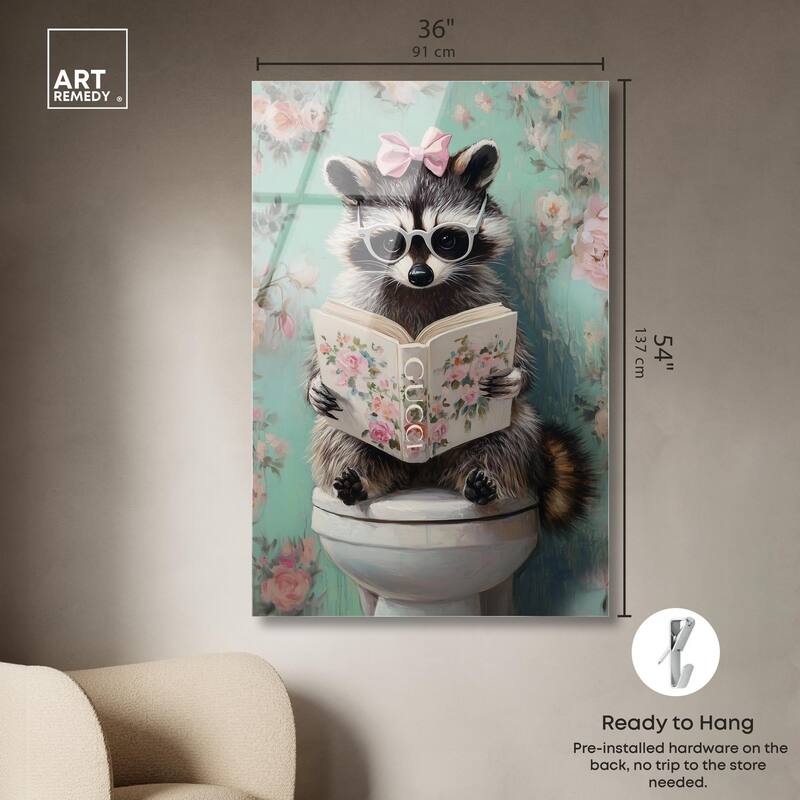 Petite Floral Toilet Raccoon Acrylic by Art Remedy, Ready to Hang