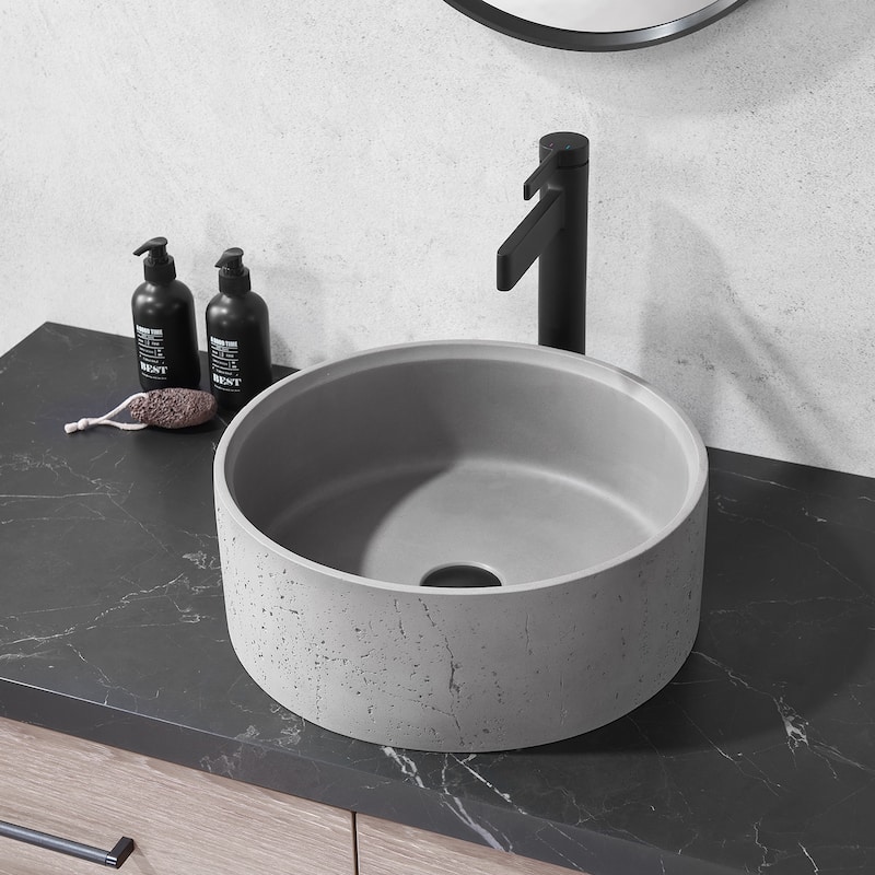 Vinnova Almonte Grey Concrete Circular Vessel Bathroom Sink - 15.4"L×15.4"W×5.9"H