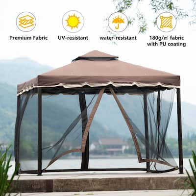 9.8Ft. Wx8.8Ft. H Patio Gazebo with Netting,Brown