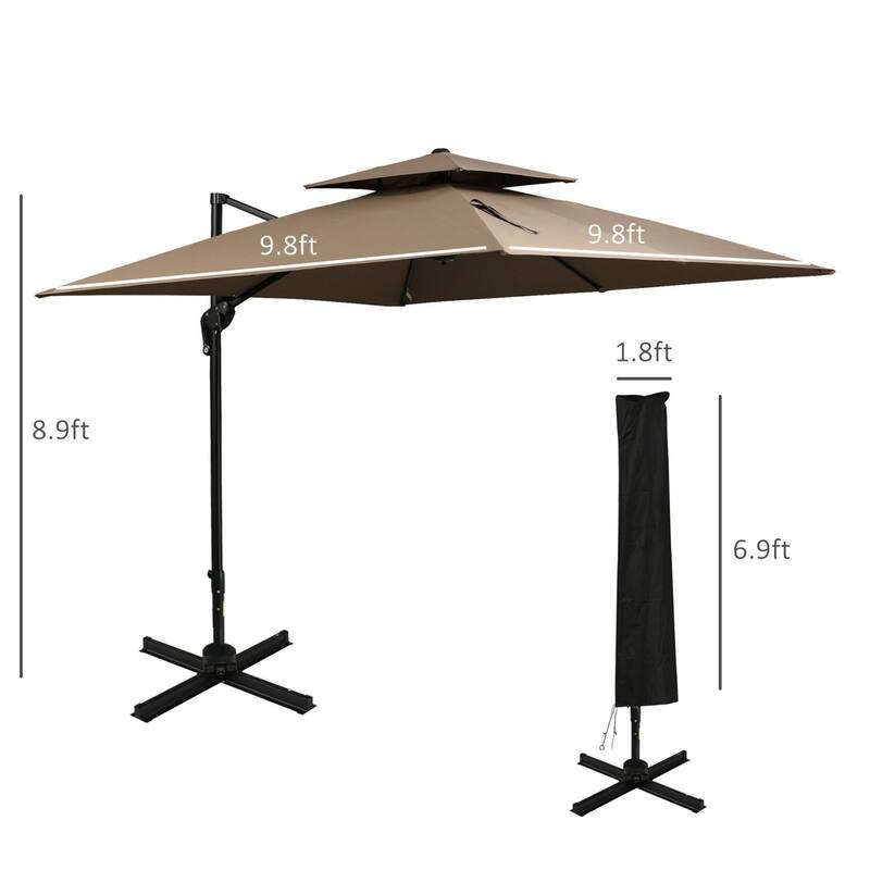 Cantilever outdoor patio umbrella with crank handle and cross base
