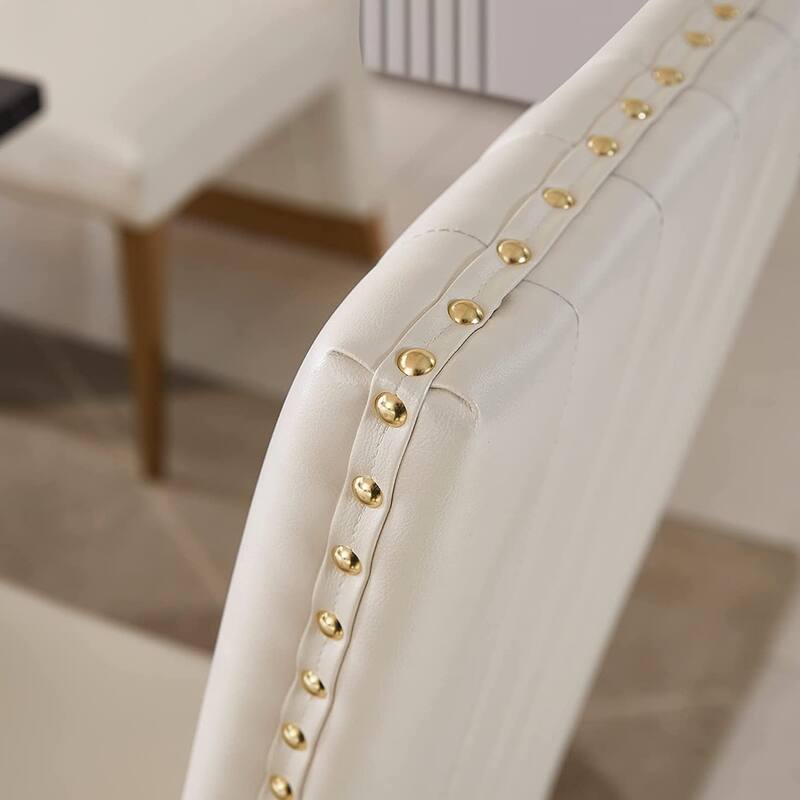 Modern Channel High Back Dining Chairs with Nailhead Trims and Polished Metal Legs